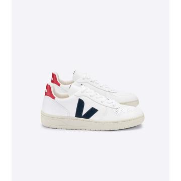 Veja V-10 LEATHER Tornacipő Női White/Black/Red | HU 664NWY